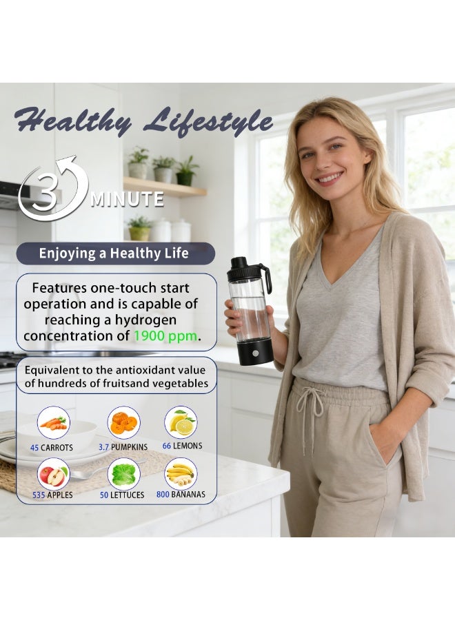 زجاجة ماء هيدروجين، جهاز ماء هيدروجين مُحسّن 2026 - تقنية SPE PEM، إنتاج H₂ في 3 دقائق، مؤين ماء محمول للسفر والمنزل والمكتب للجنسين - Image 4